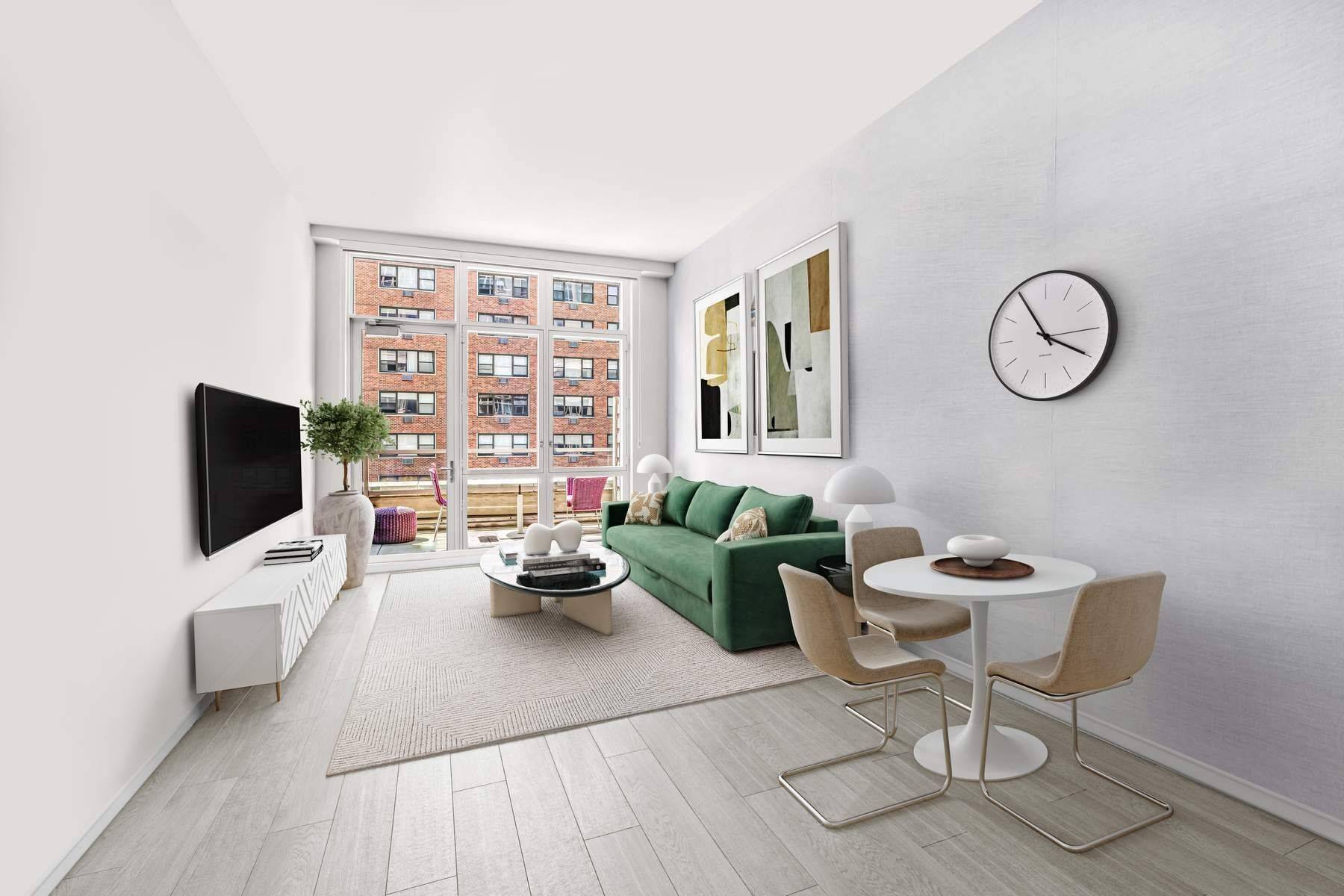 Sleek and Stylish Alcove Studio with a Balcony in a Premier Building This stunning 752 square foot alcove studio offers modern luxury and thoughtful design in every detail.