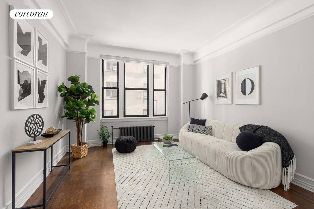 LARGE ONE BEDROOM in PRE WAR FULL SERVICE BUILDING with NO BOARD INTERVIEW Welcome to this graciously proportioned prewar one bedroom offering a blend of traditional details and modern updates.