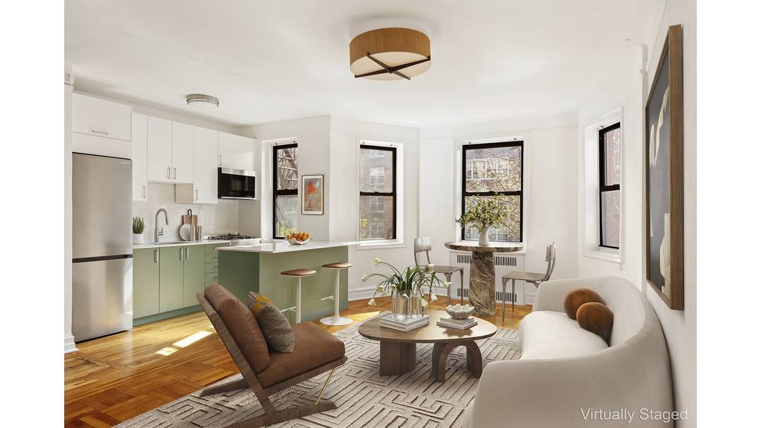 Charming, renovated one bedroom with loads of sunshine.