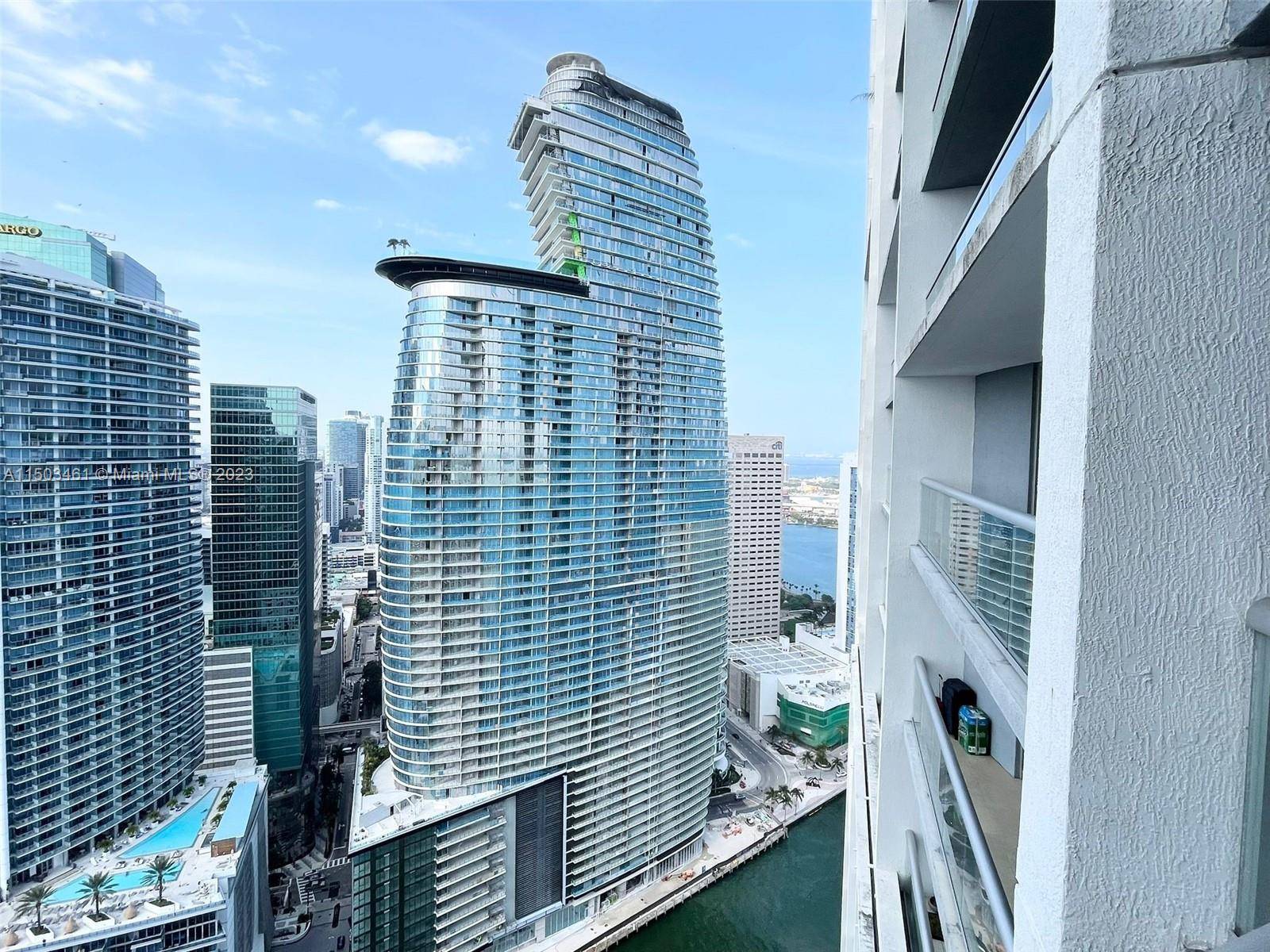 Stunning views from this studio in 44th Floor waterfront condo at Icon Brickell,.