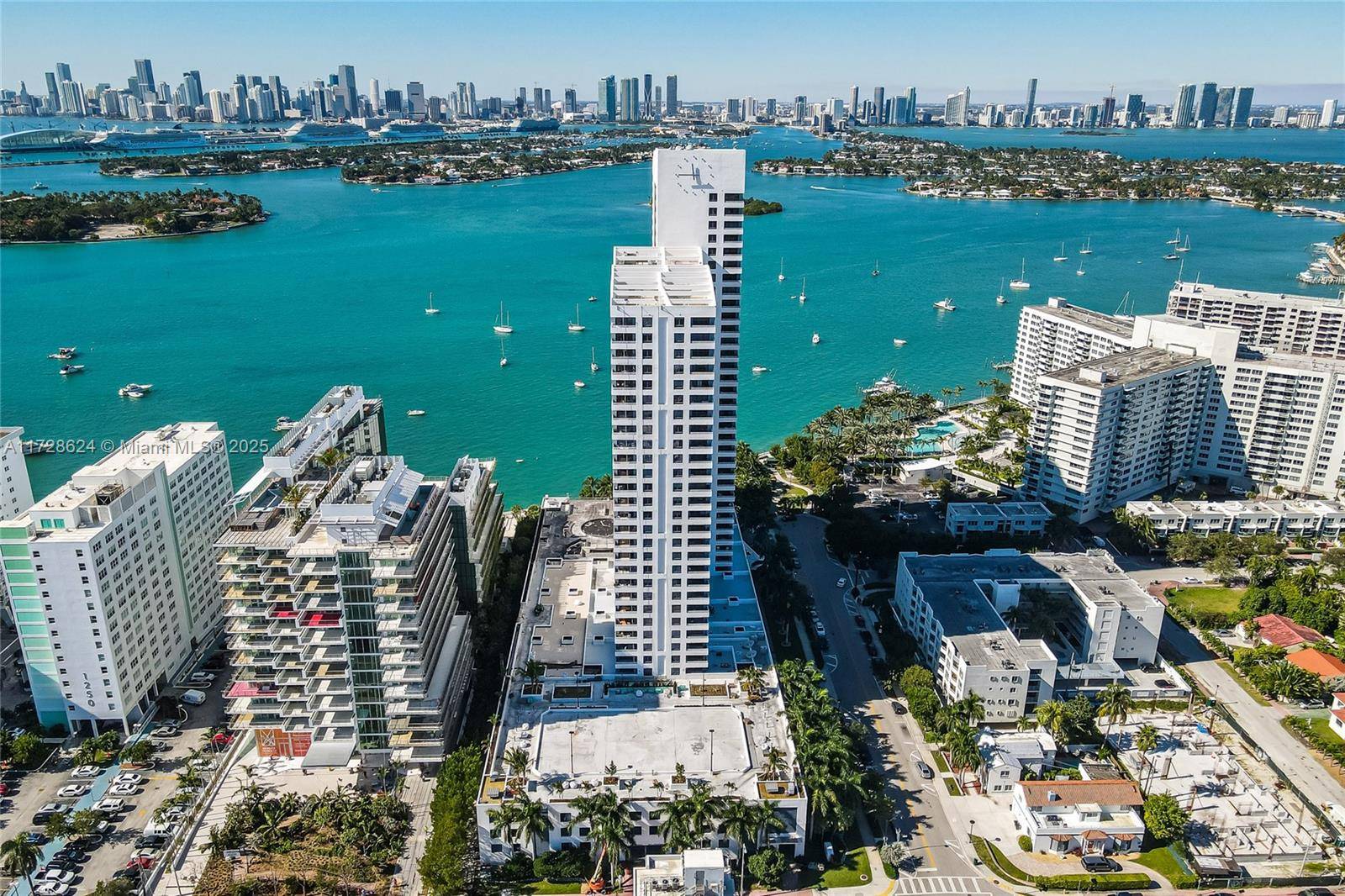 Set in the heart of trendy South Beach's West Ave neighborhood, this S E corner unit has beautiful view of the Miami Beach Skyline and Ocean.