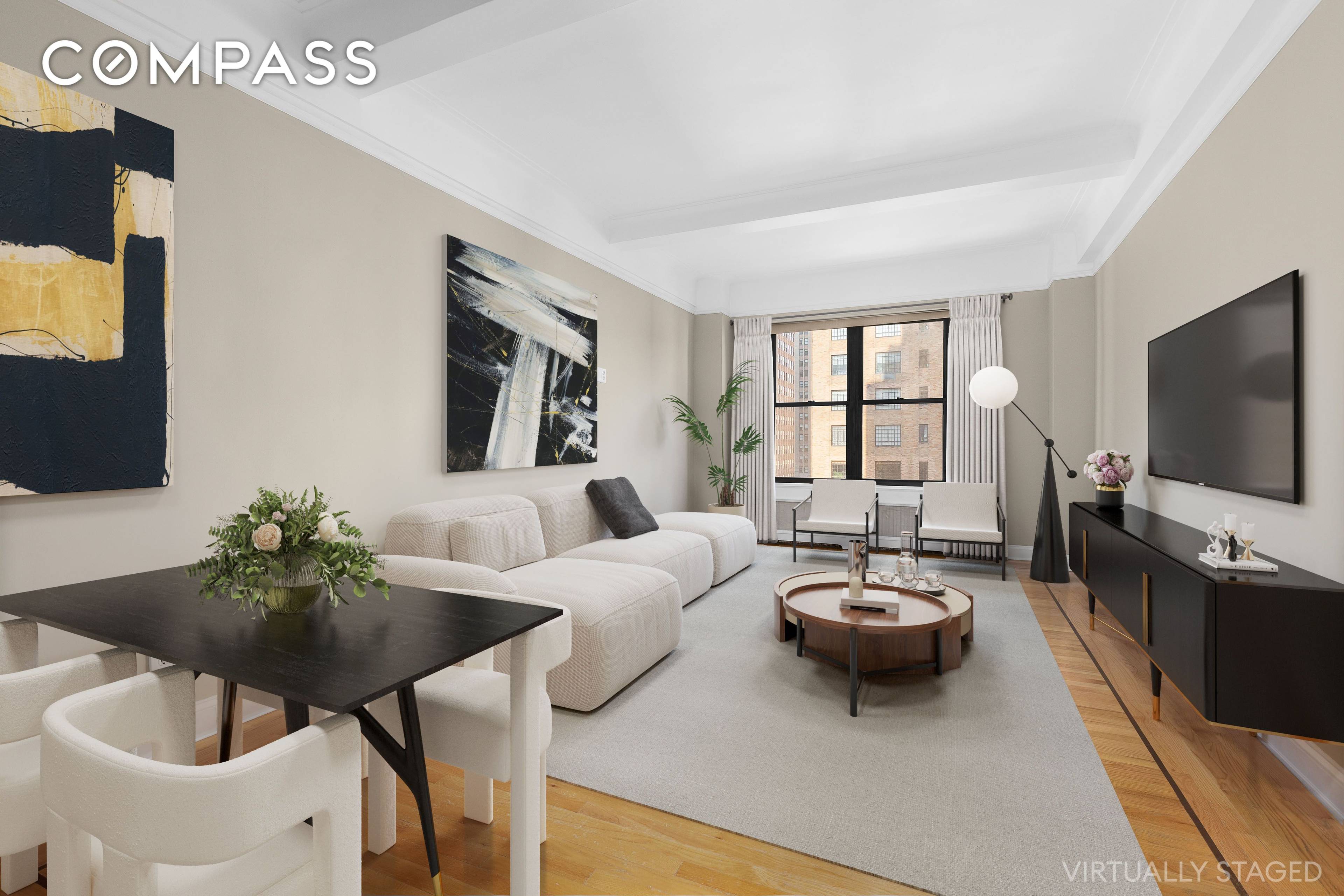 This stately, well proportioned one bedroom apartment looks west over Park Avenue, an extra wide tree lined street, which provides lots of light, and views of the surrounding historic architecture.