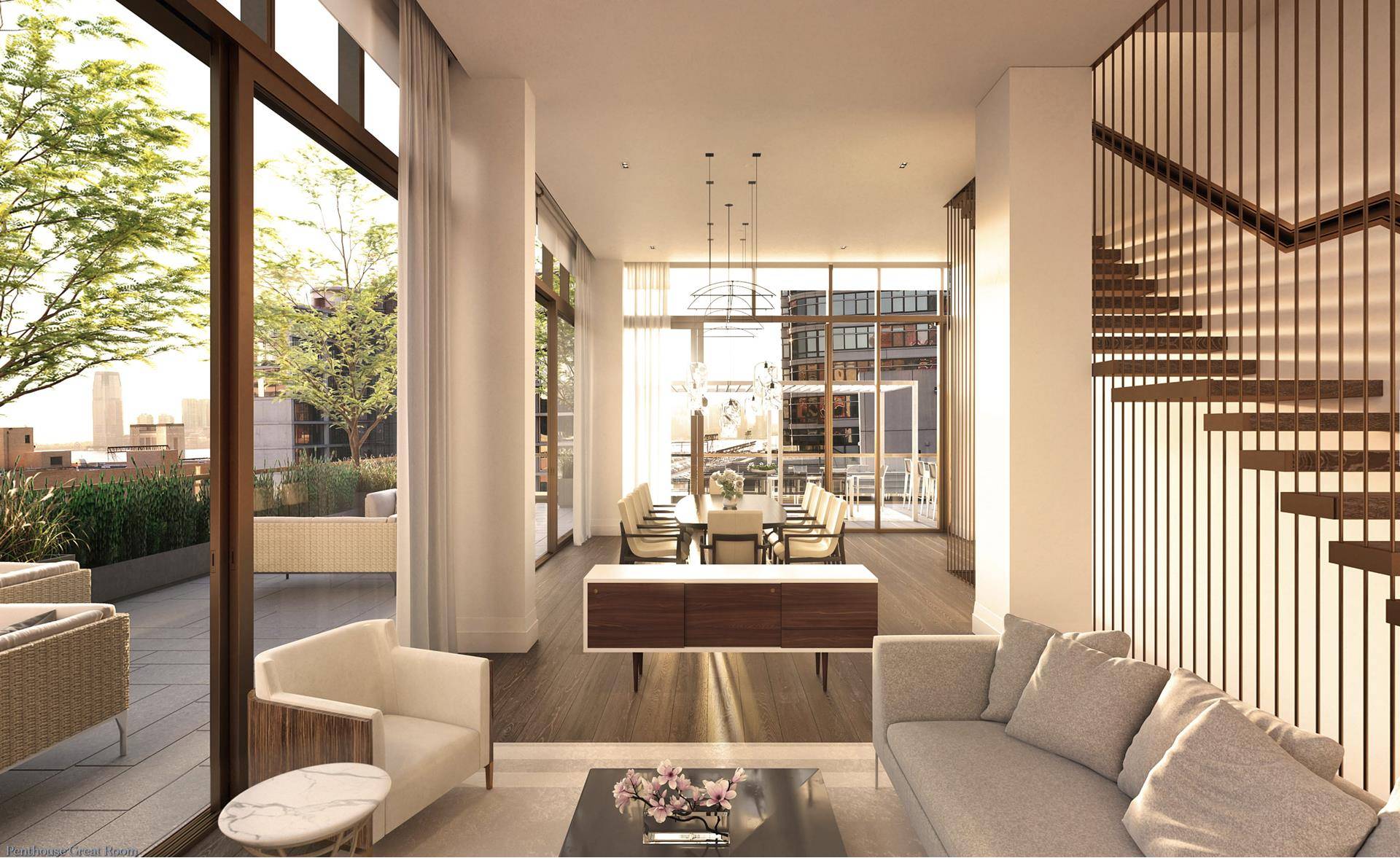 Perched above Washington and Leroy Streets, Penthouse West sprawls across 7, 172 interior square feet and 1, 619 exterior square feet with 4 exposures.