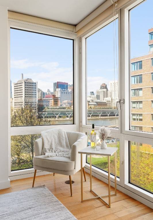 Enjoy beautiful river views from from your living room on Roosevelt Island this split layout 2 bedroom 2 bath in the Riverwalk Court Condominium features floor to ceiling windows in ...