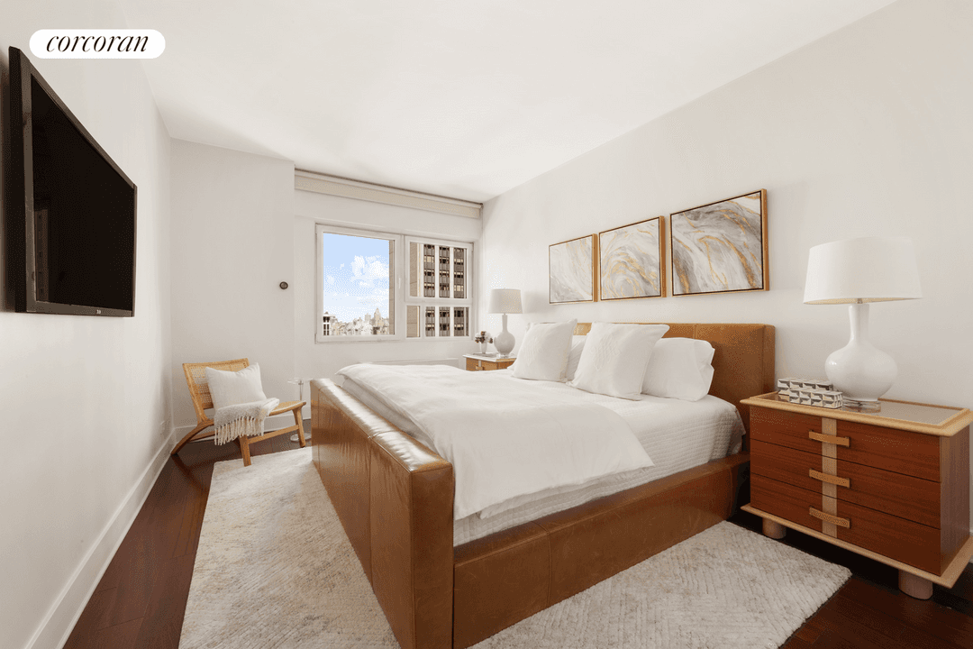 Soaring above midtown Manhattan this sophisticated, oversized one bedroom apartment offers incredible views of the Park and City skyline.