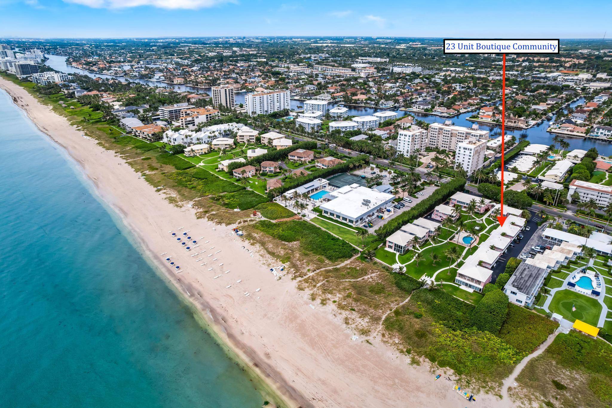 Beachfront Building in Delray Beach, 2nd floor unit with ocean, garden and pool panoramas.