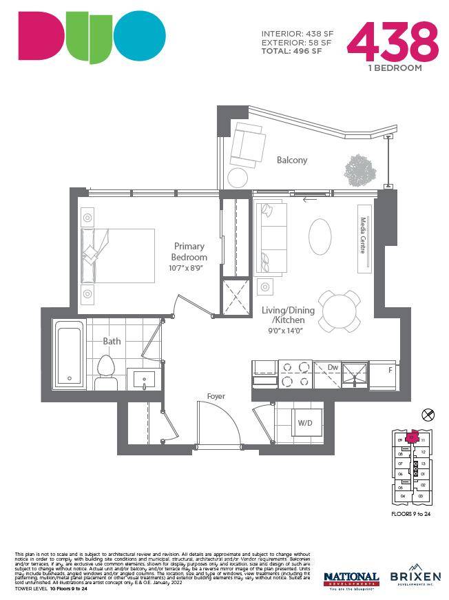 1 Bed with a great Layout plus Parking in the Brand New Duo Condos.