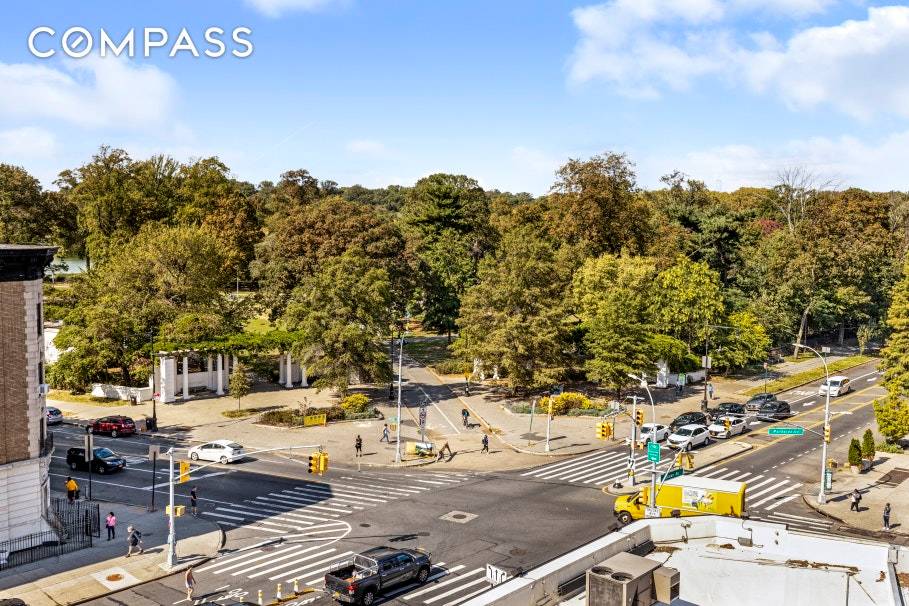 This sun flooded top floor apartment in a pre war elevator condominium building features open views of Prospect Park, two bedroom, and two full bathrooms.