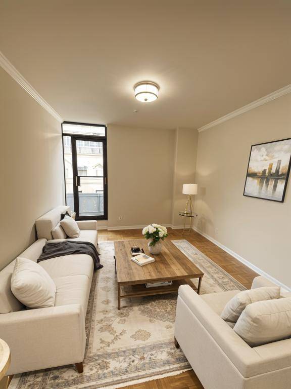 Renovated 1 bedroom apartment with private balcony in a doorman elevatored building.