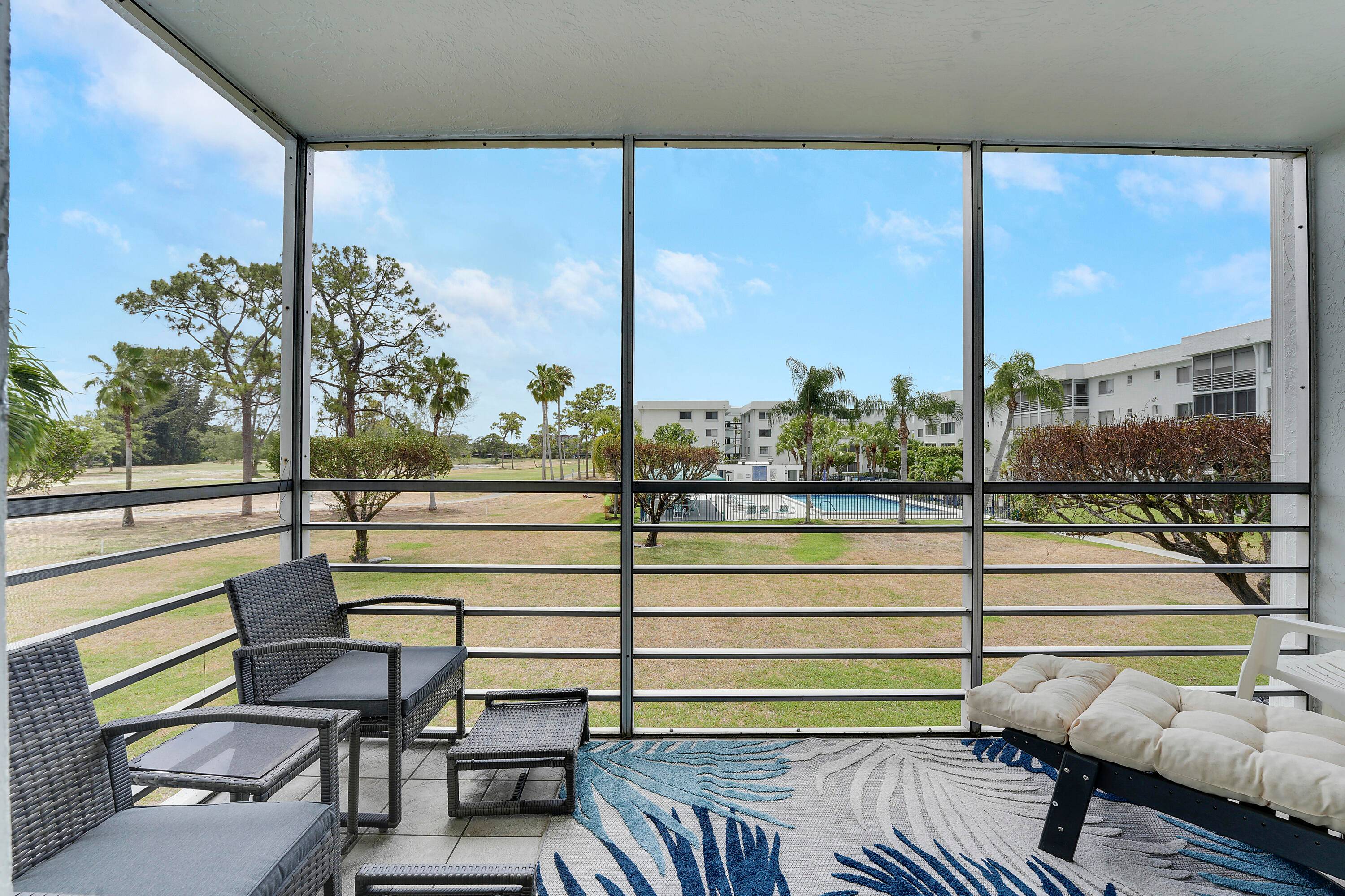 Large 2 2 with gorgeous view of the golf course and pool.