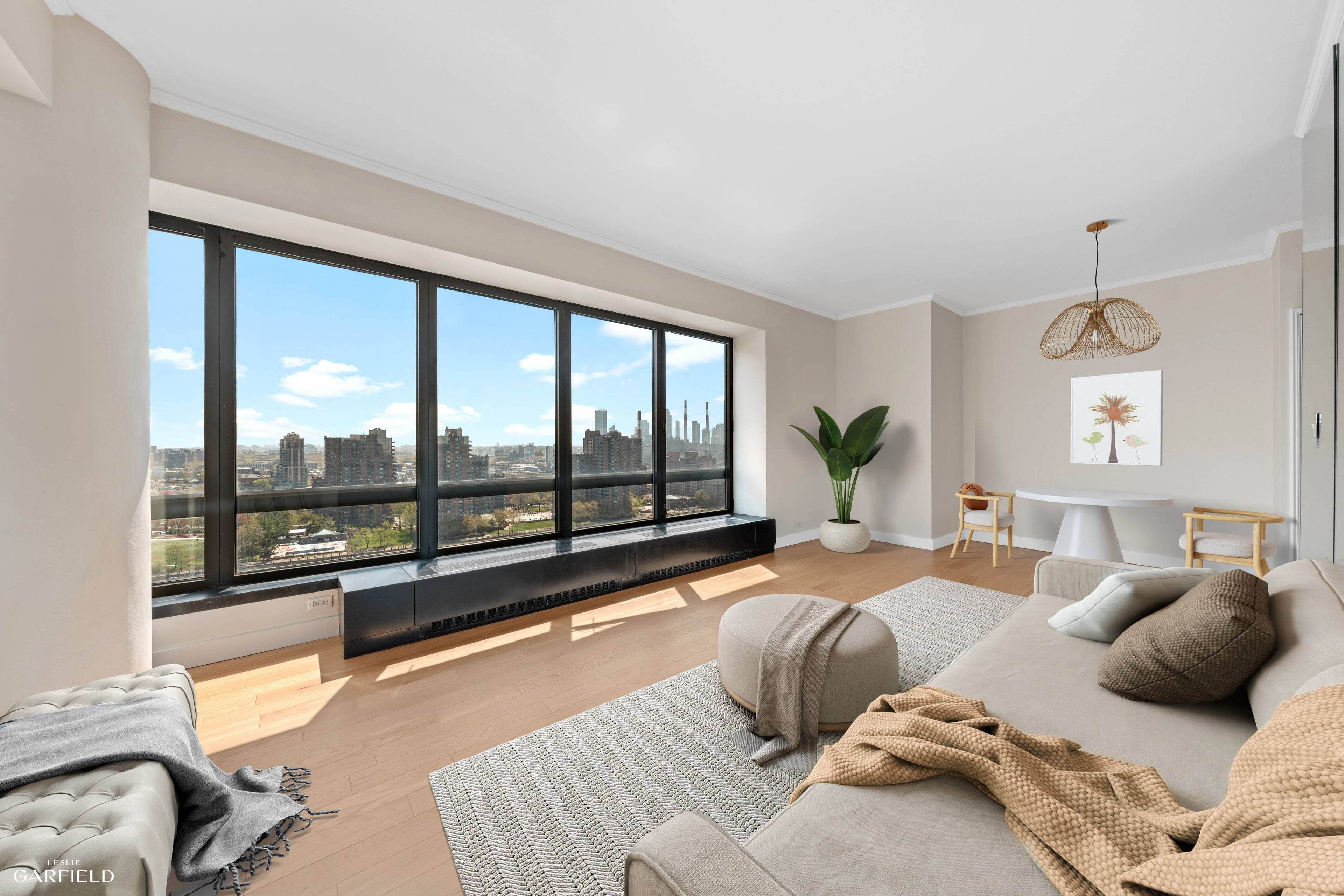 This spacious 2 bedroom, 2 bath corner unit offers stunning riverfront views and abundant natural light with north and east exposures.