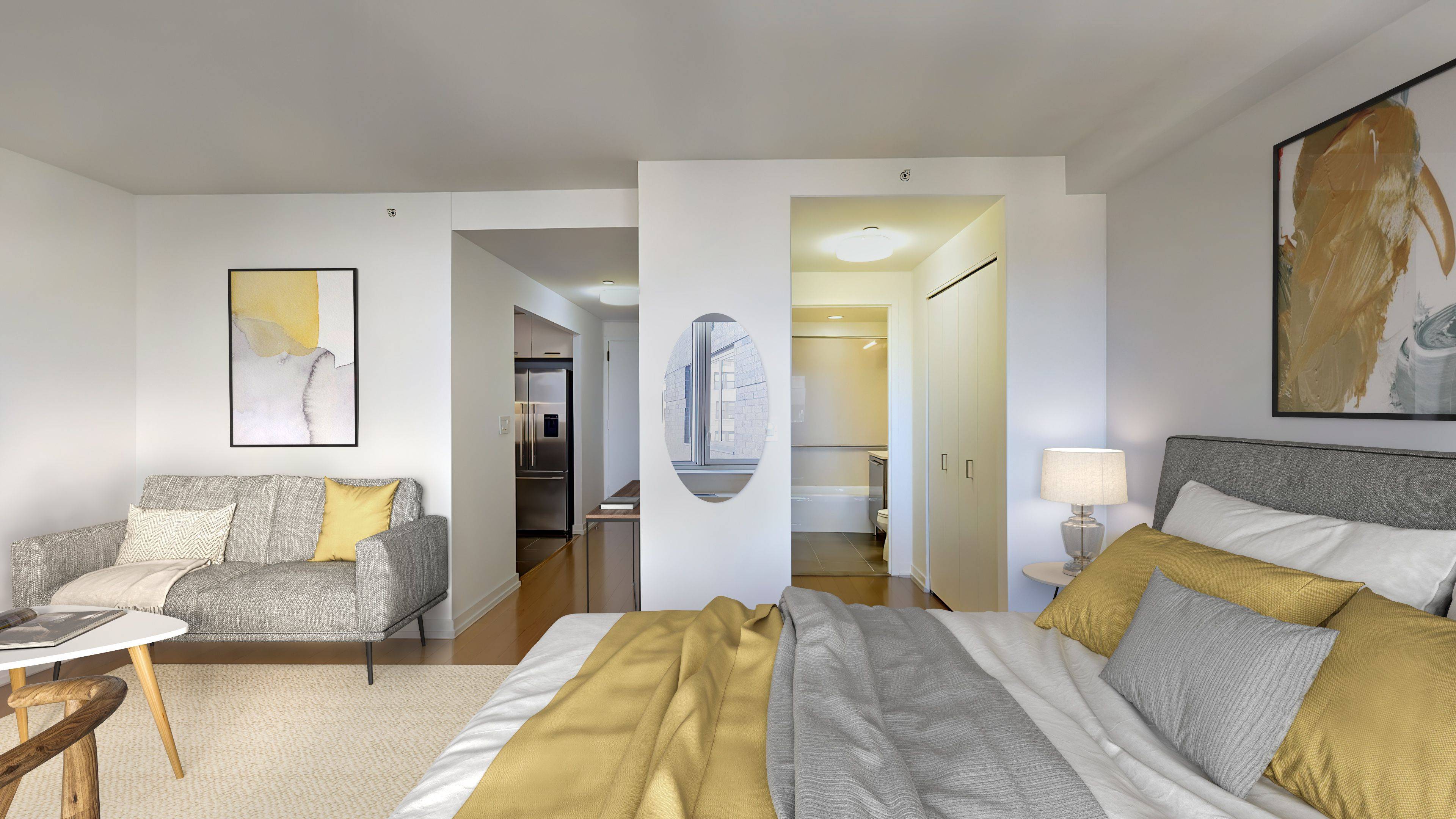This stylish and thoughtfully furnished studio offers both comfort and convenience.