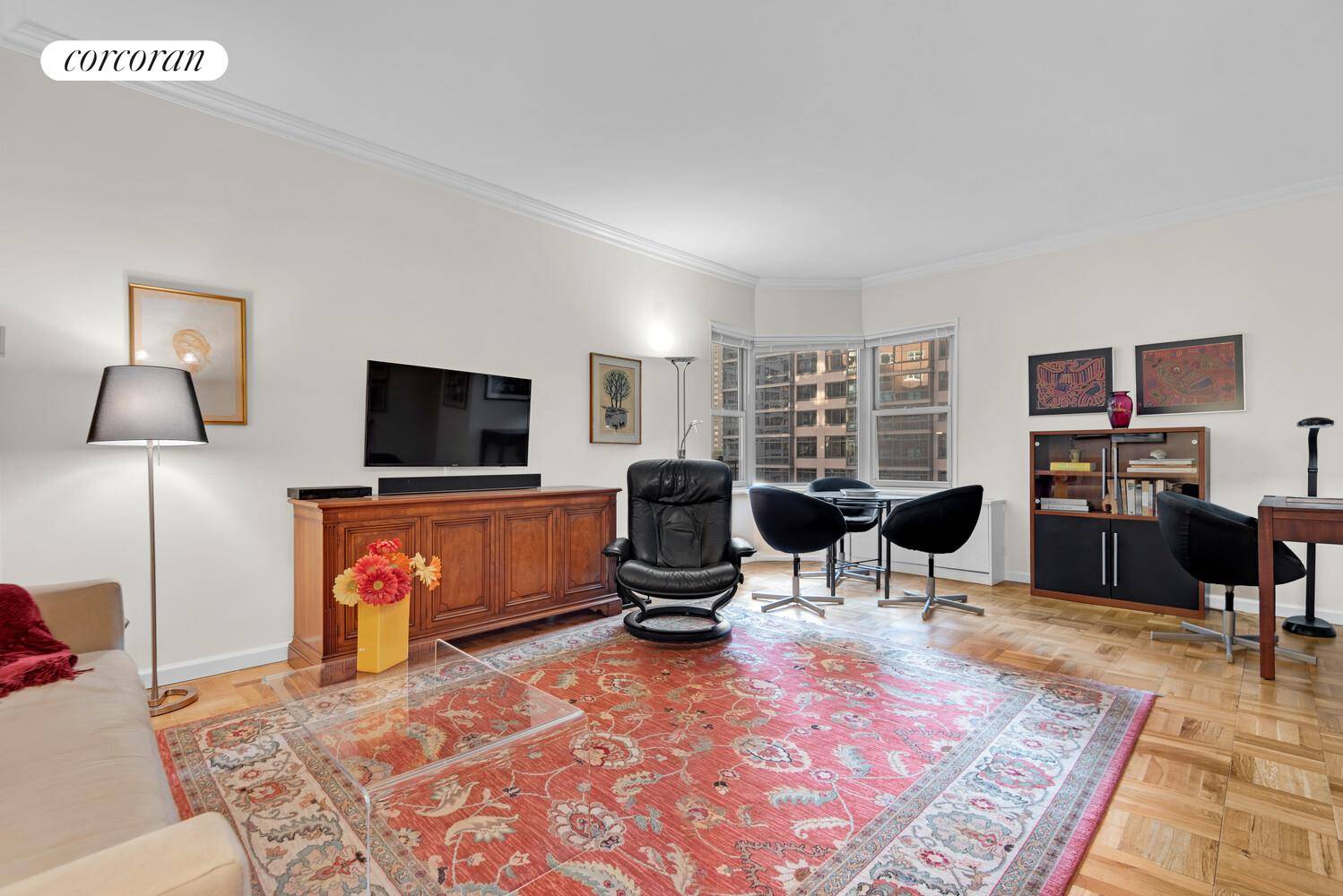 Apartment B811 is an oversized, renovated one bedroom, one and a half bathroom home with well proportioned rooms, an open kitchen, northeast exposures, lovely light, and custom fitted closets for ...