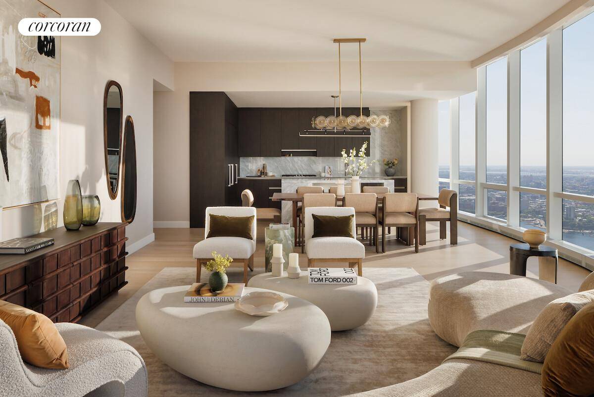 DRAMATIC HUDSON RIVER SUNSET VIEWS FROM THIS HIGH FLOOR THREE BEDROOM PENTHOUSE.