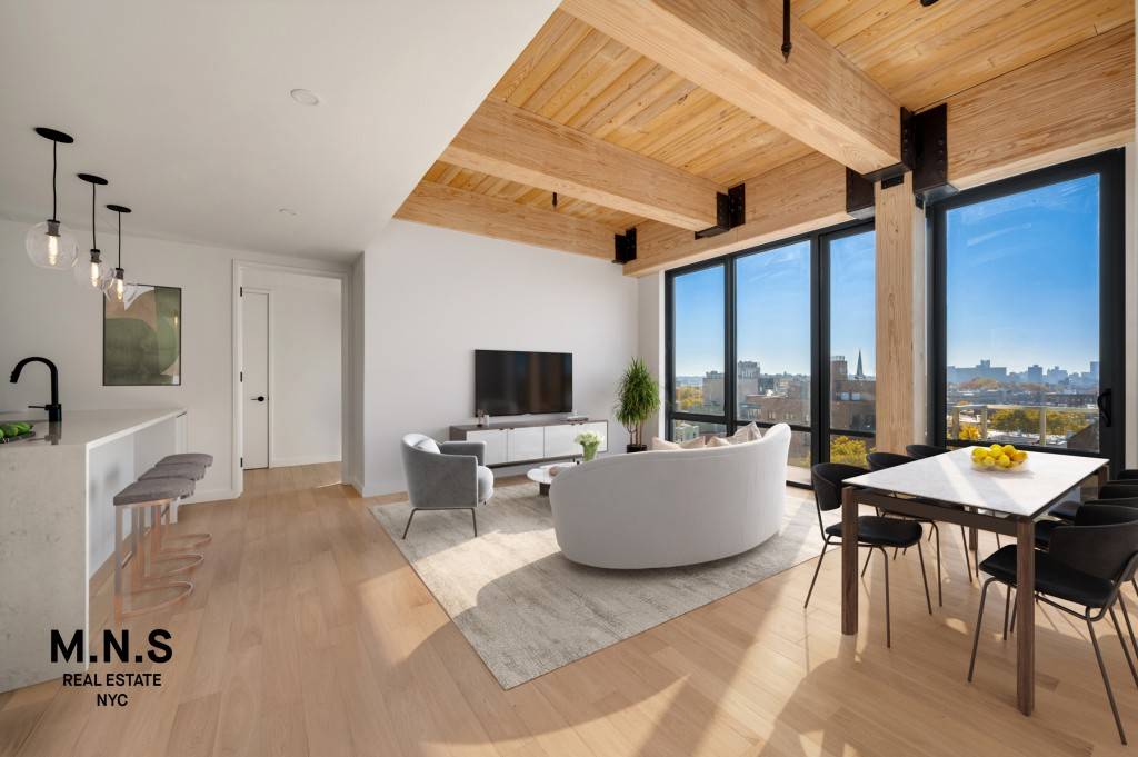 Now staged Southern facing, lofty one bedroom with 11' ceilings and a private terrace !