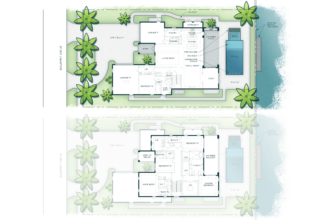 Coming soon an exceptional new construction waterfront home by Vista Builders, currently in the drywall stage of construction.