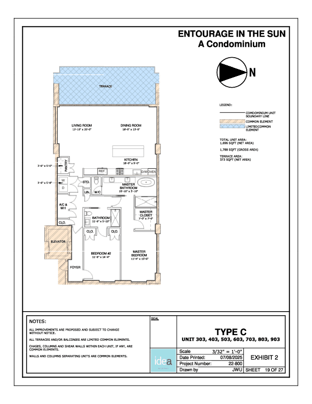 Upper floor waterfront residence with expansive terrace and panoramic Intracoastal views.