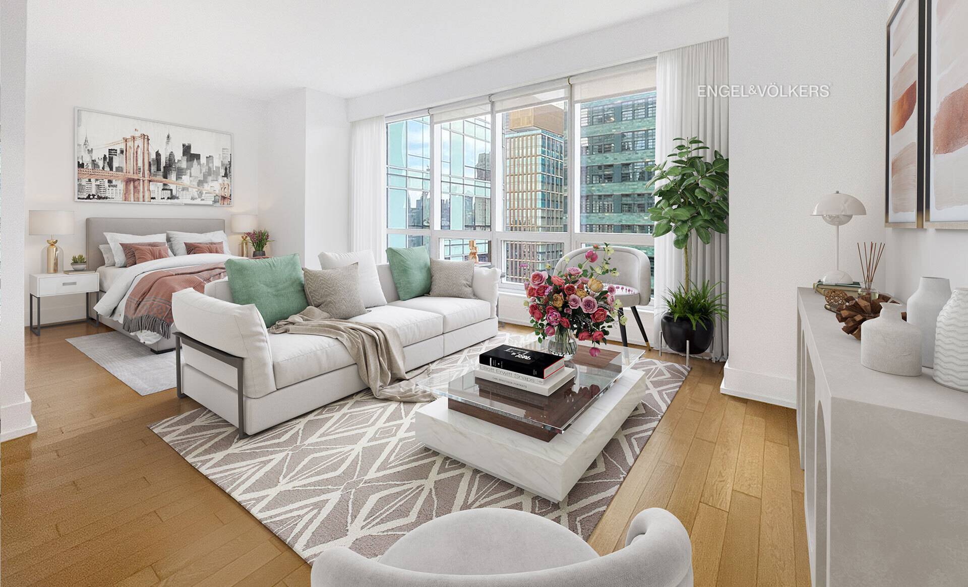 Prime Midtown Manhattan Hudson Yards meets the Theater District Gorgeous, Impeccably Maintained and Spacious L Shaped Alcove Studio wrapped in Floor to Ceiling Windows with Views of the Empire State ...