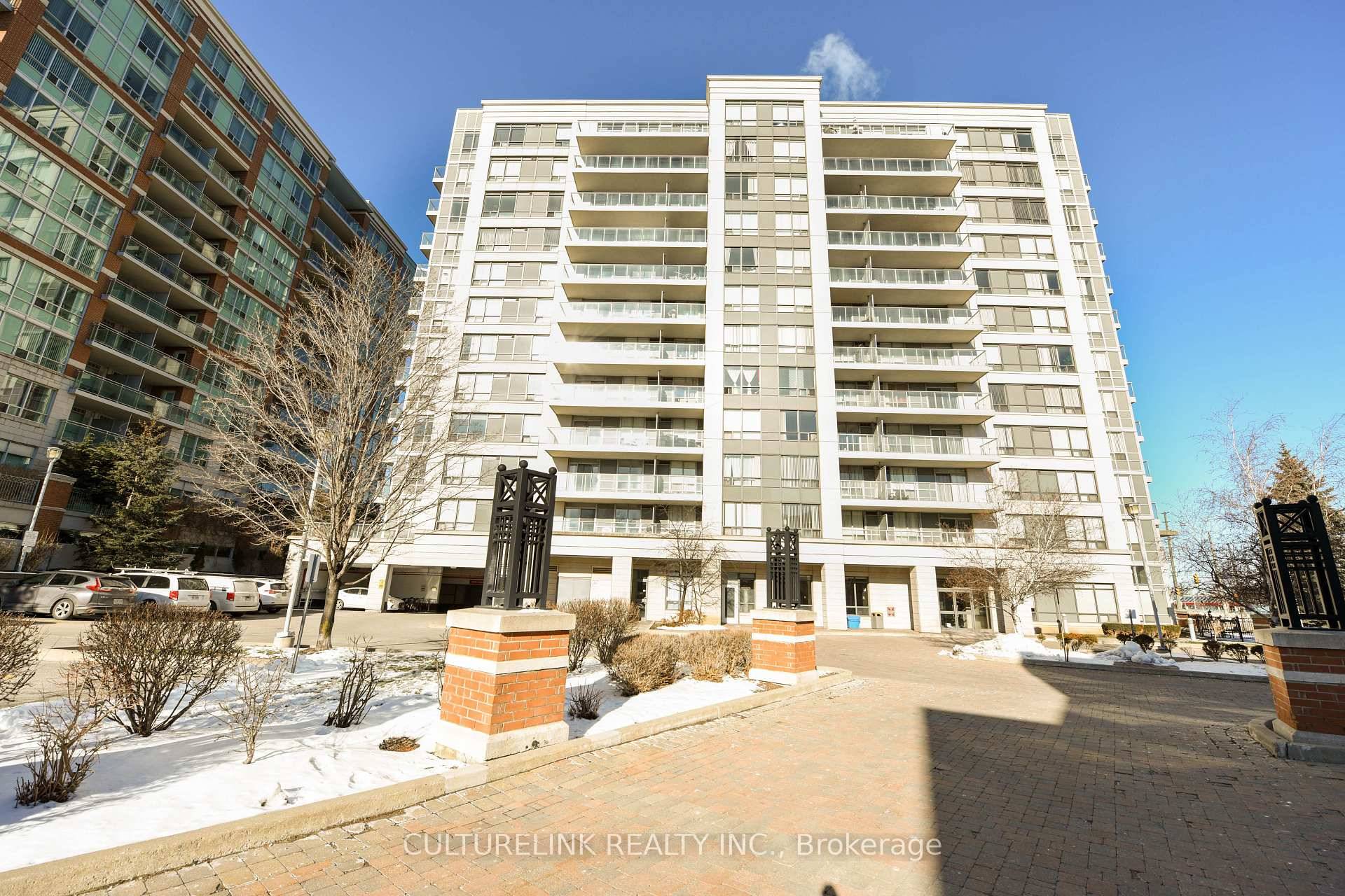 This sunfilled spacious unit, over 700 sqft, has one bedroom and a den with a door.