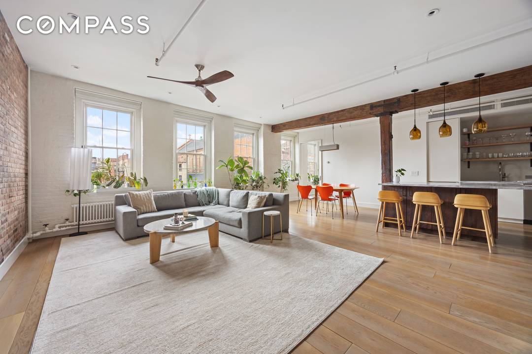 Located at the crossroads of SoHo and Greenwich Village, Residence 5F at 140 Thompson Street is a beautifully renovated loft that seamlessly blends authentic downtown character with modern refinement.