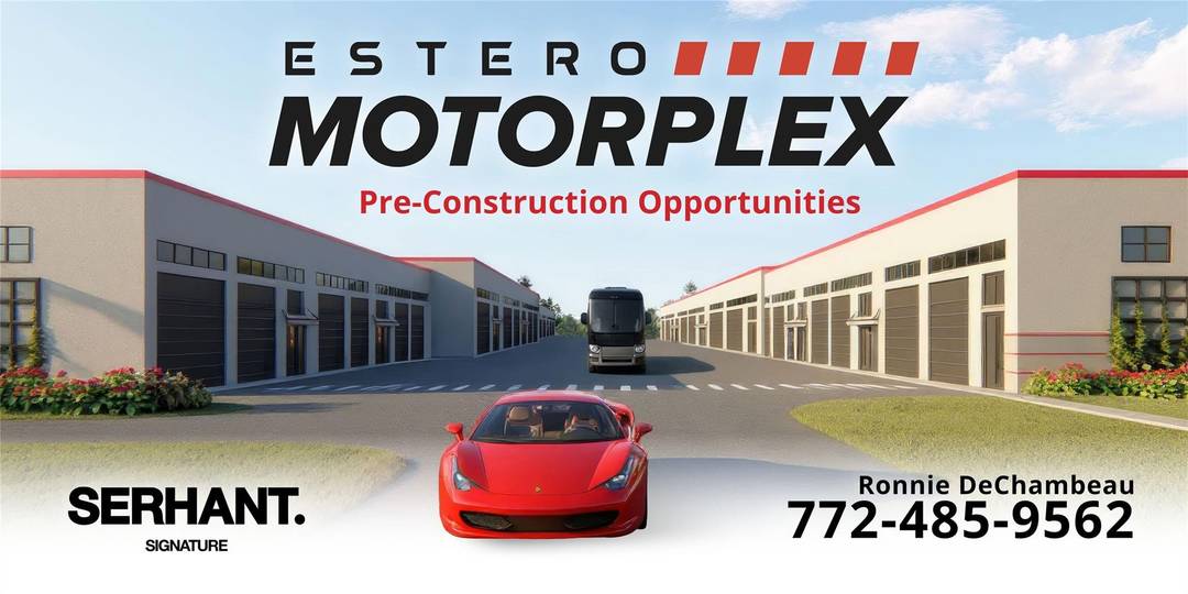 Introducing ESTERO MOTORPLEX, a luxury auto and motorcoach storage community located just West of I 75 on Estero Parkway, offering 40 units crafted with precision and passion.
