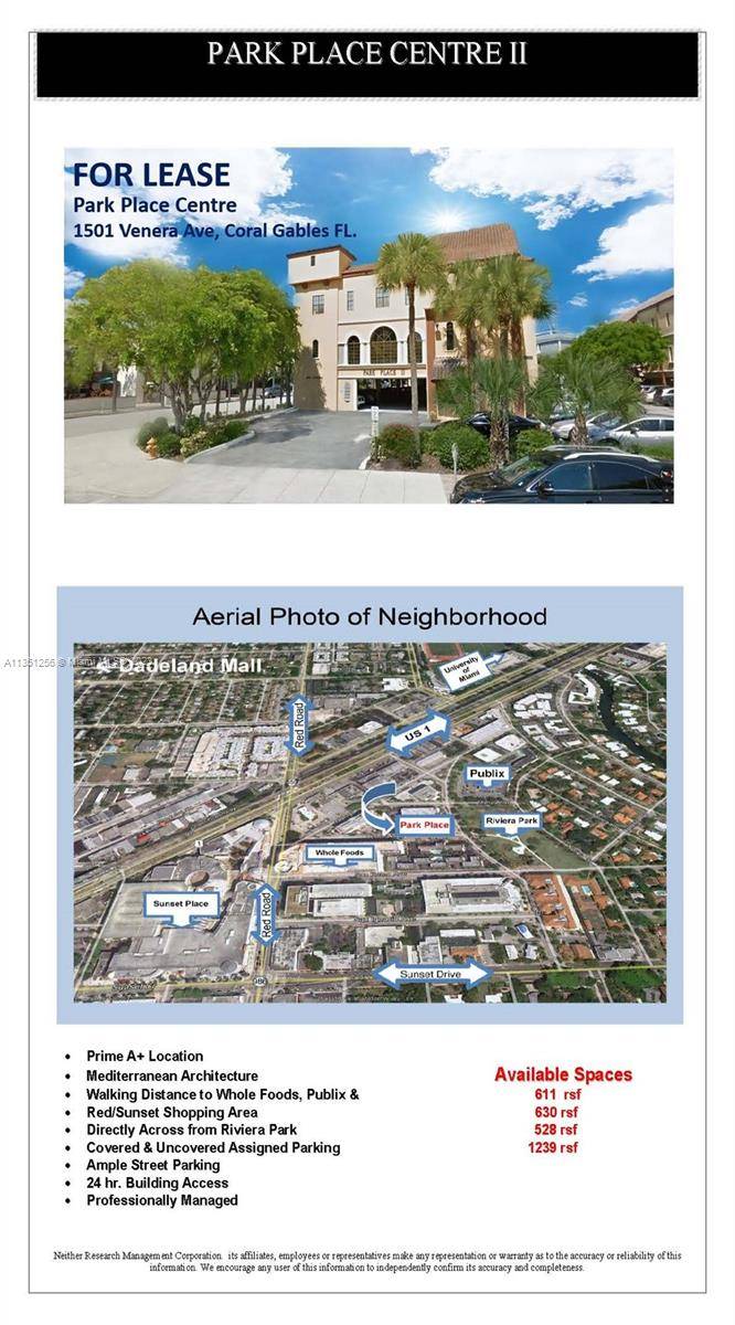 Award Winning Office Building in Prime A Location South of US1 near Sunset Drive.