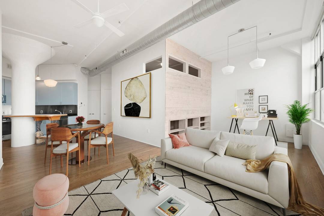 Welcome home to this extraordinary, expansive, sunny and super cool 812sf condo loft with a wall of windows, 11ft ceilings, concrete column, original oak floors, industrial touches, in unit laundry, ...