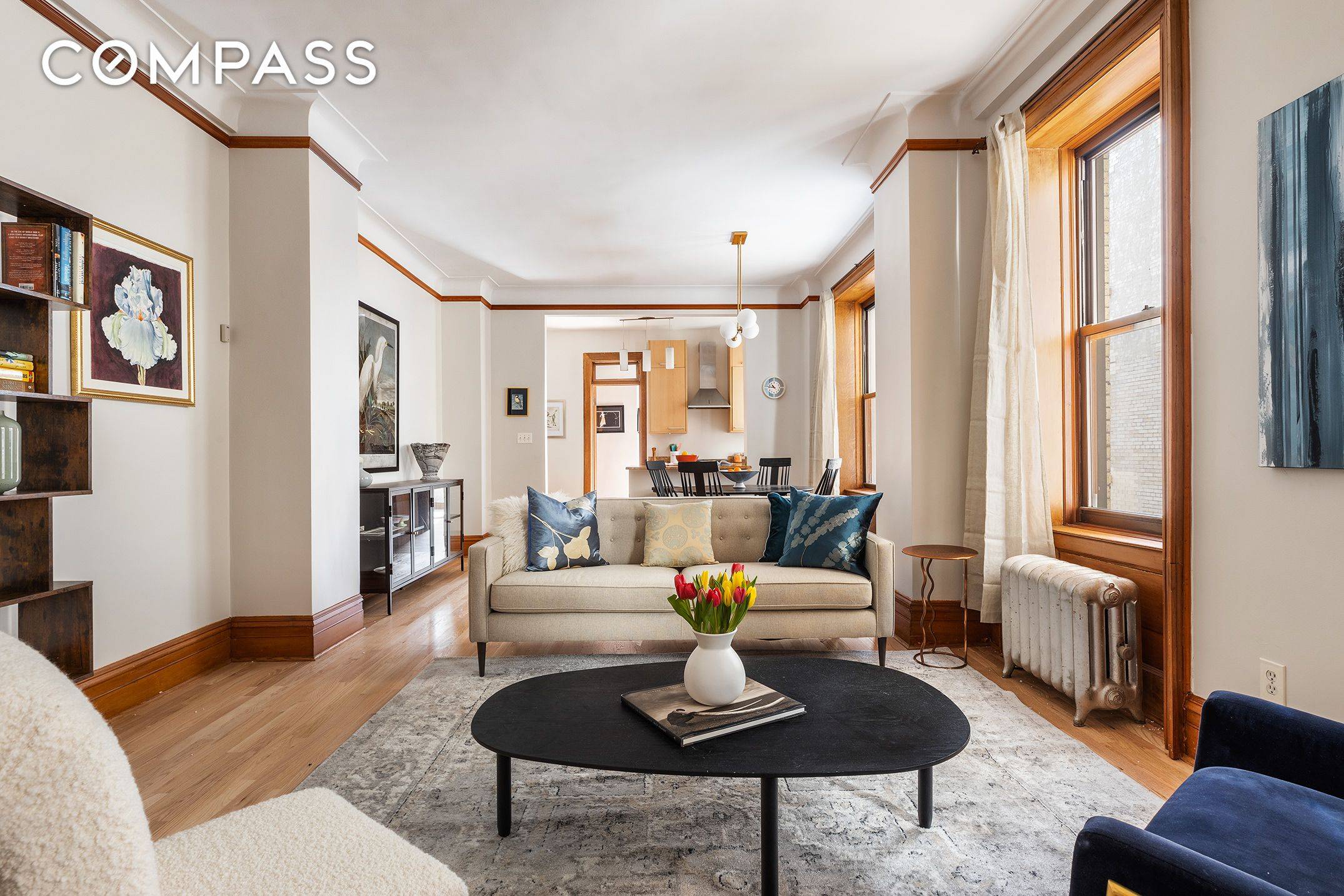 This gracious pre war two bedroom residence embodies timeless elegance.
