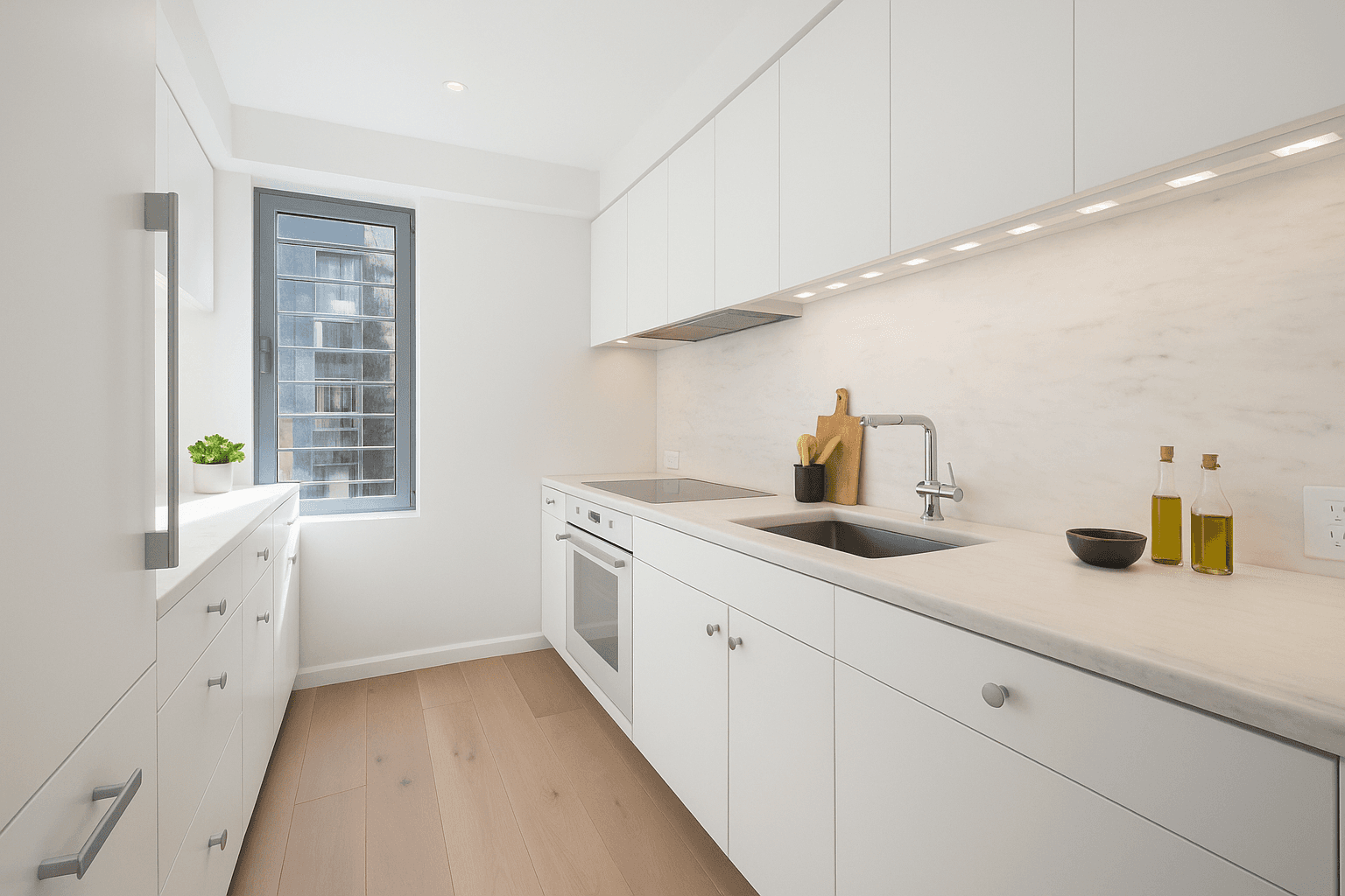 Bright and Sunny ! This corner 1, 745 sf three bedroom, two bathroom with powder room features modern and elegant interiors by renowned Messana O'Rorke including approximately 9' ceilings and ...