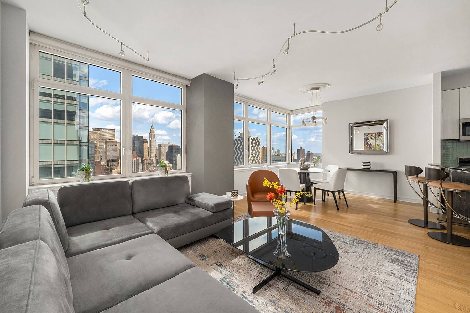 Huge, move in ready 991 square foot one bedroom one and a half bathroom home with spectacular views of the Empire State Building, Chrysler Building, Manhattan skyline, and both the ...