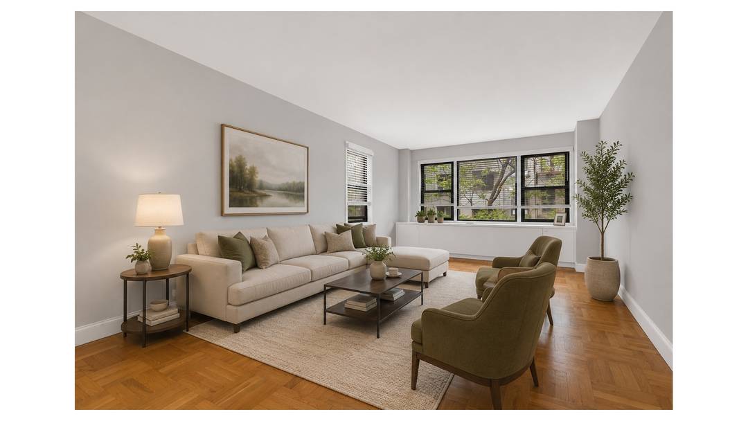 Spacious and filled with natural light, this lovely one bedroom home enjoys three beautiful exposures and charming leafy garden views.