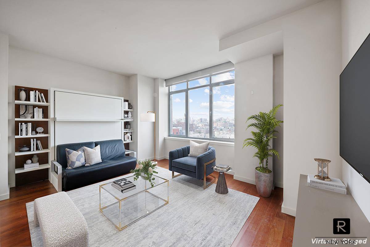 This ideal luxury condo studio offers western sunlight through huge tilt windows that provide a beautiful cityscape overlooking Marcus Garvey Park aka Mount Morris Park and 5th Avenue.