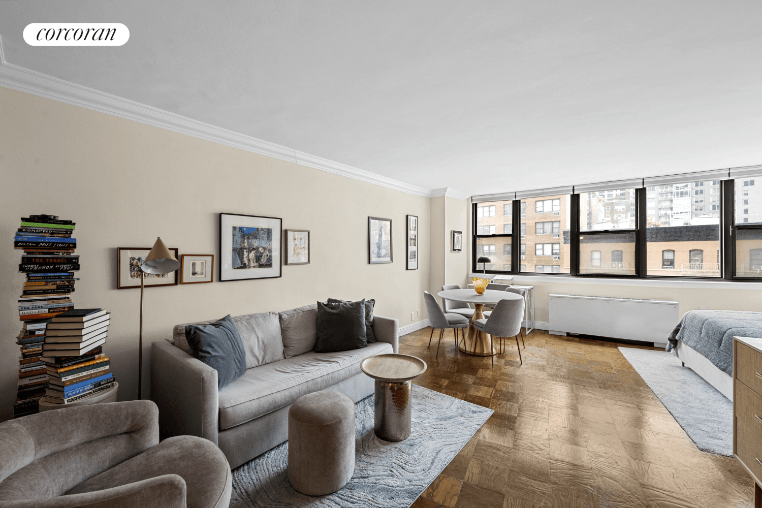 Spacious Alcove Studio with Bright Southern Views Apartment 6G is an expansive convertible 1 bed alcove studio with sun splashed southern views experienced through a full wall of oversized windows.