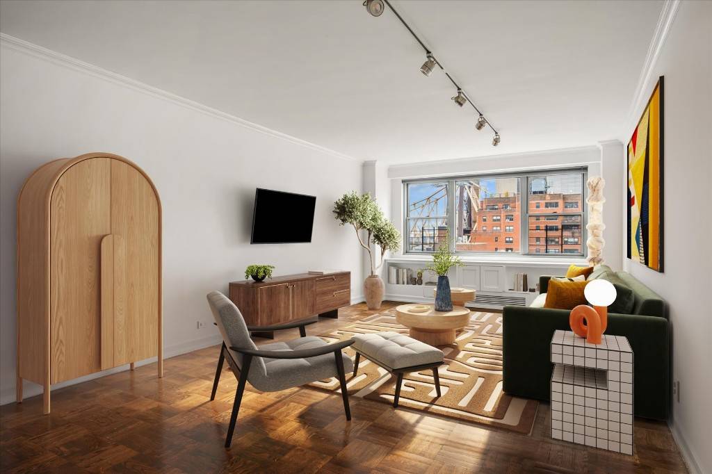 Sun filled 3 bedroom, 2 bath corner residence on the 17th floor of the full service York River House this beautifully renovated home features custom built ins and molding, designer ...