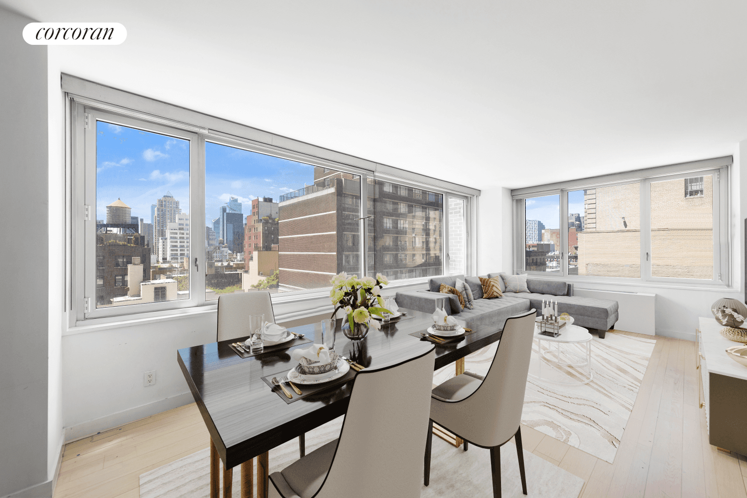 The Sitruk Hania Team is proud to present Residence 16T, a sun drenched, corner 2 bedroom 2 bathroom home in the prestigious Sheffield Condominium designed by award winning CetraRuddy Architects.