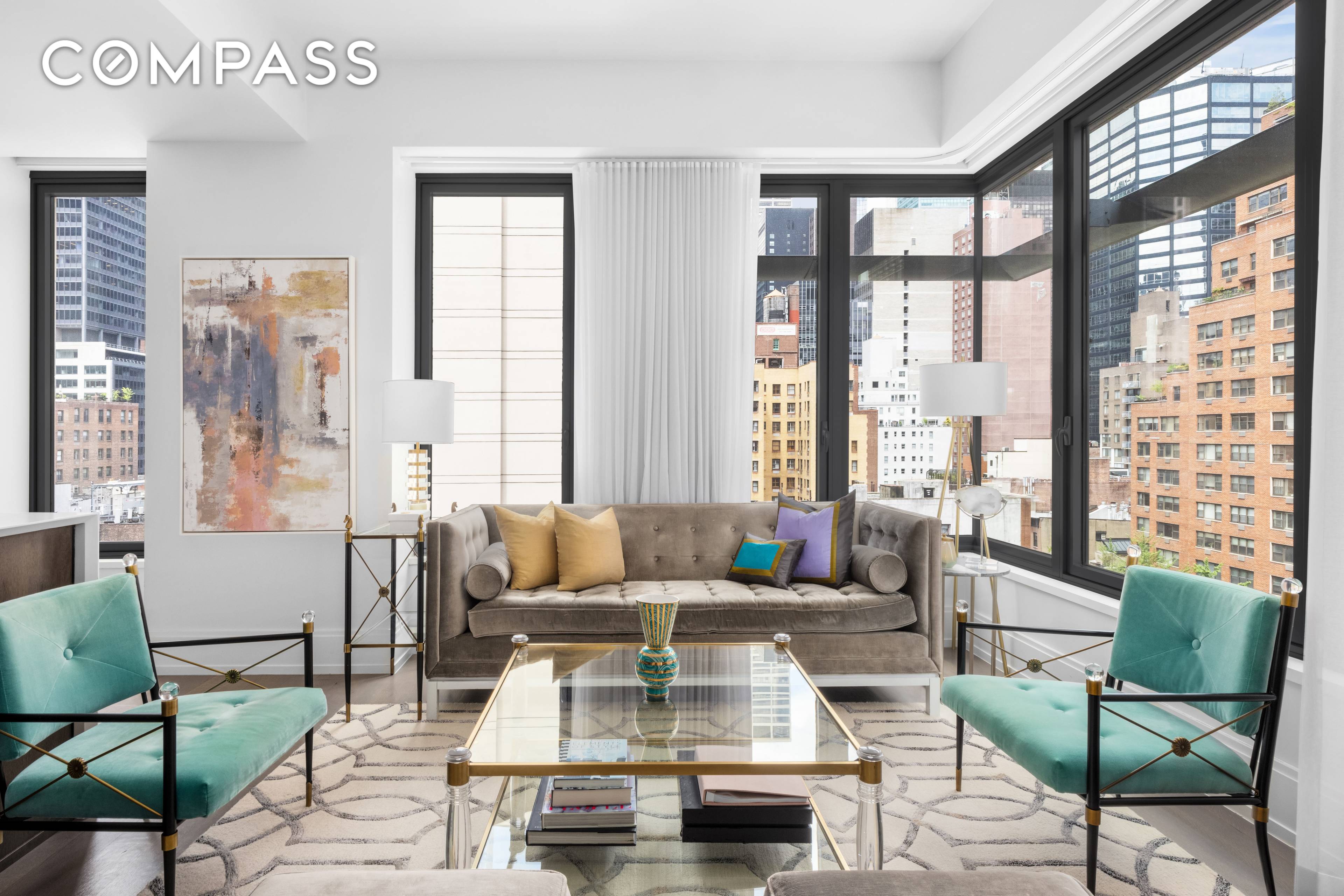 This spacious 1, 459 square foot two bedroom, two and a half bath corner residence at 301 East 50th Street offers a thoughtful layout and high quality finishes throughout.