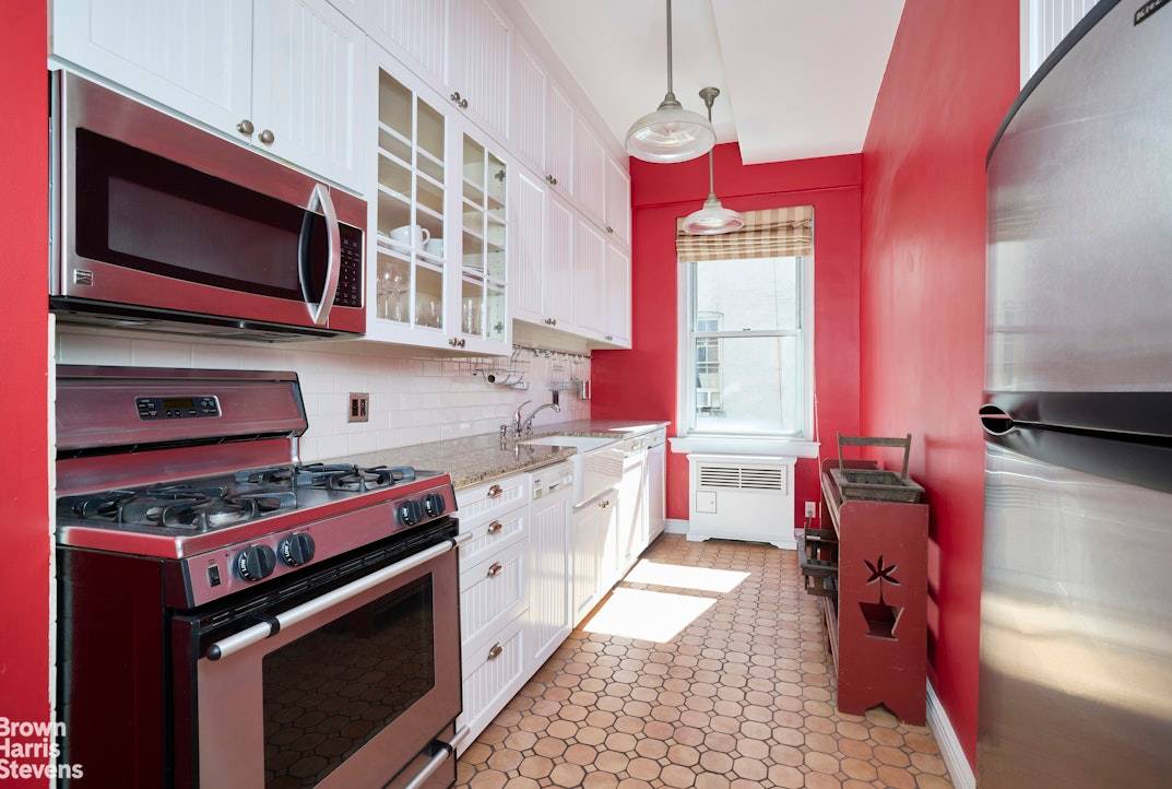 This welcoming pre war Classic 5 with two bedrooms and a bonus room that could serve as a nursery or office and two bathrooms features 10 foot beamed ceilings and ...