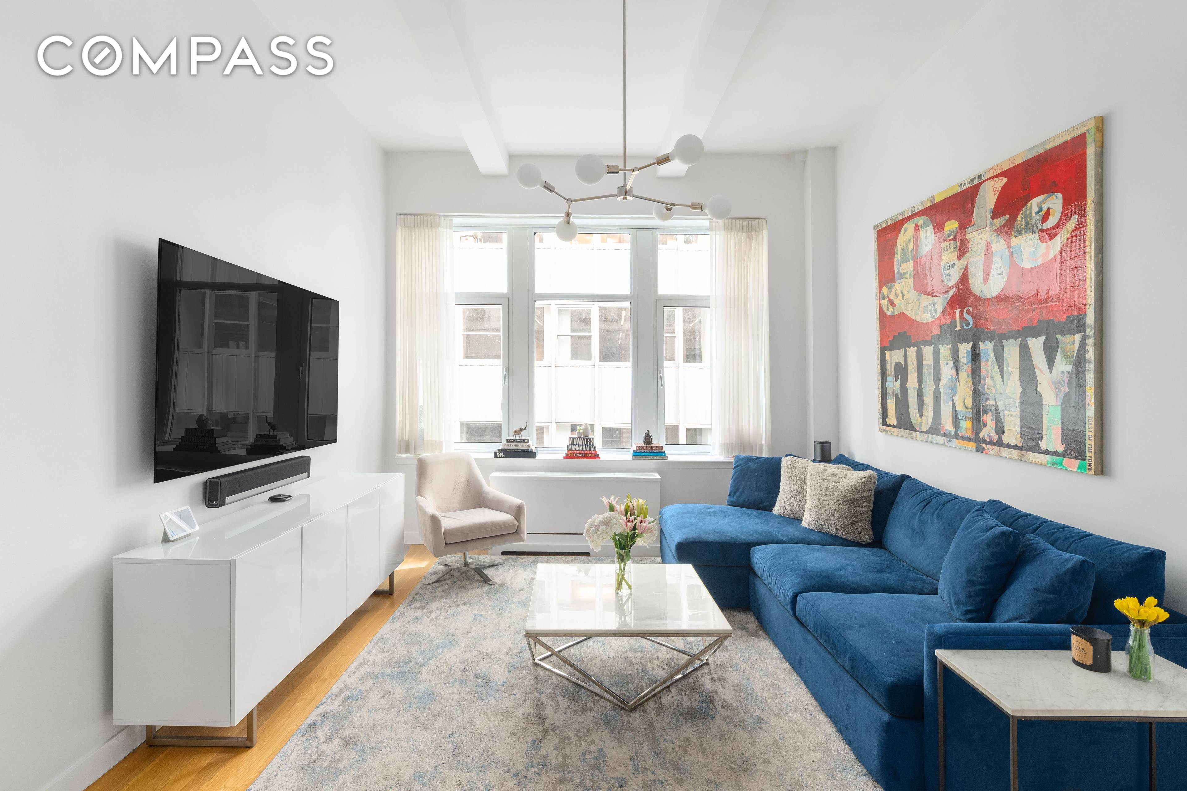 TWO BEDROOM HOME OFFICE TWO FULL BATHS LARGE STORAGE CAGE Welcome to residence 7D, a beautifully renovated split two bedroom with home office located at 59 John Street.