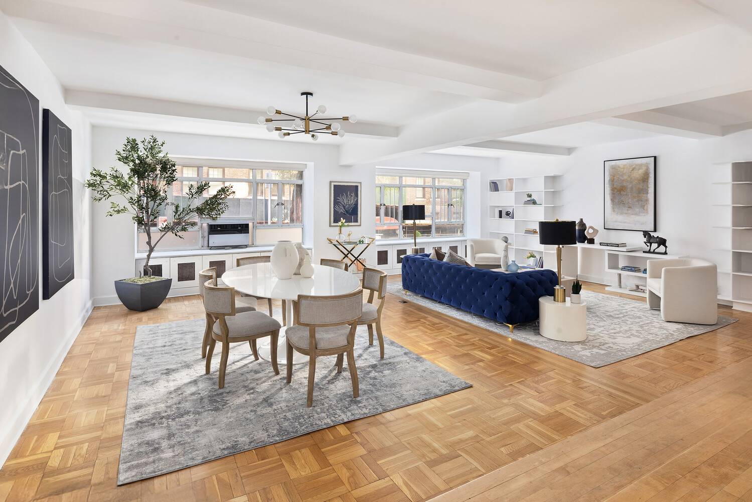 Just half a block from Central Park, this expansive three bedroom, three bath, 7.