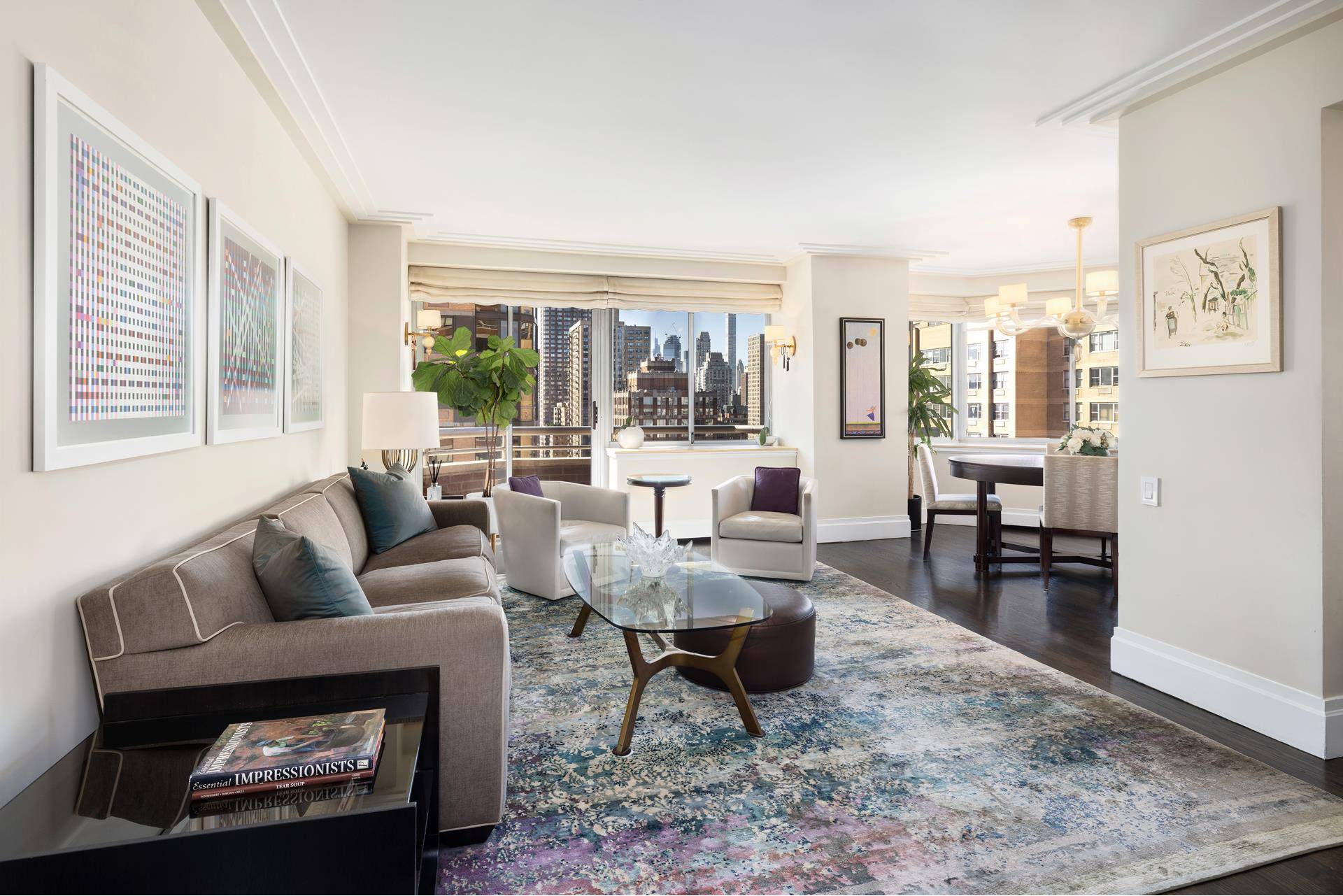 SUNLIT CORNER TWO BEDROOM WITH PANORAMIC VIEWS FROM EVERY LIVING SPACE This two bedroom gem is perched on the corner of a high floor and receives beautiful light all day.
