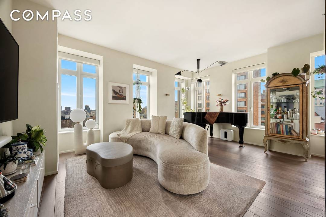 Residence 10E is a rare corner two bedroom, two bathroom home offering 1, 189 square feet of interior space with open views of the historic Columbia University.