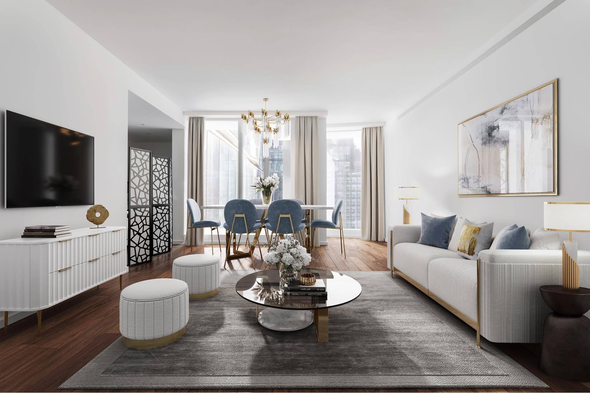 One West End it is a sculptural glass residential tower with exterior Architecture by Pelli Clarke and Interiors designed by Jeffrey Beers.