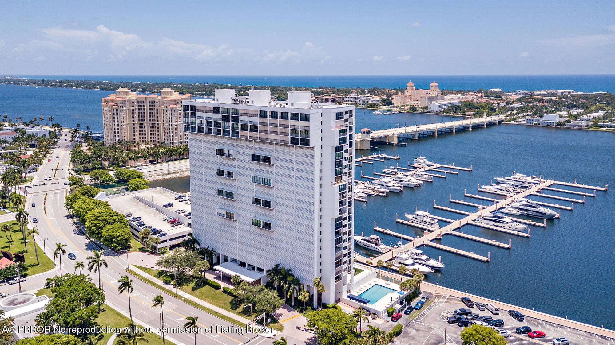 Beautifully updated 2 bedroom, 2 bath apartment with spectacular views of the Marina, Ocean and Palm Beach.