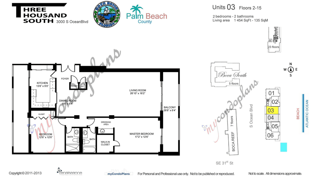 Completely remodeled and beautifully appointed, this stunning 2 bedroom, 2 bathroom direct oceanfront residence offers unobstructed Atlantic views from nearly every room.