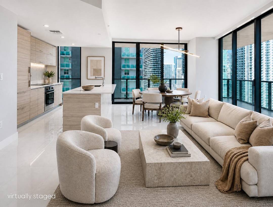 Desirable corner 2 bedroom den on the 24th floor of DUA Brickell with abundant natural light and stunning skyline and water views throughout the expansive floor to ceiling windows.