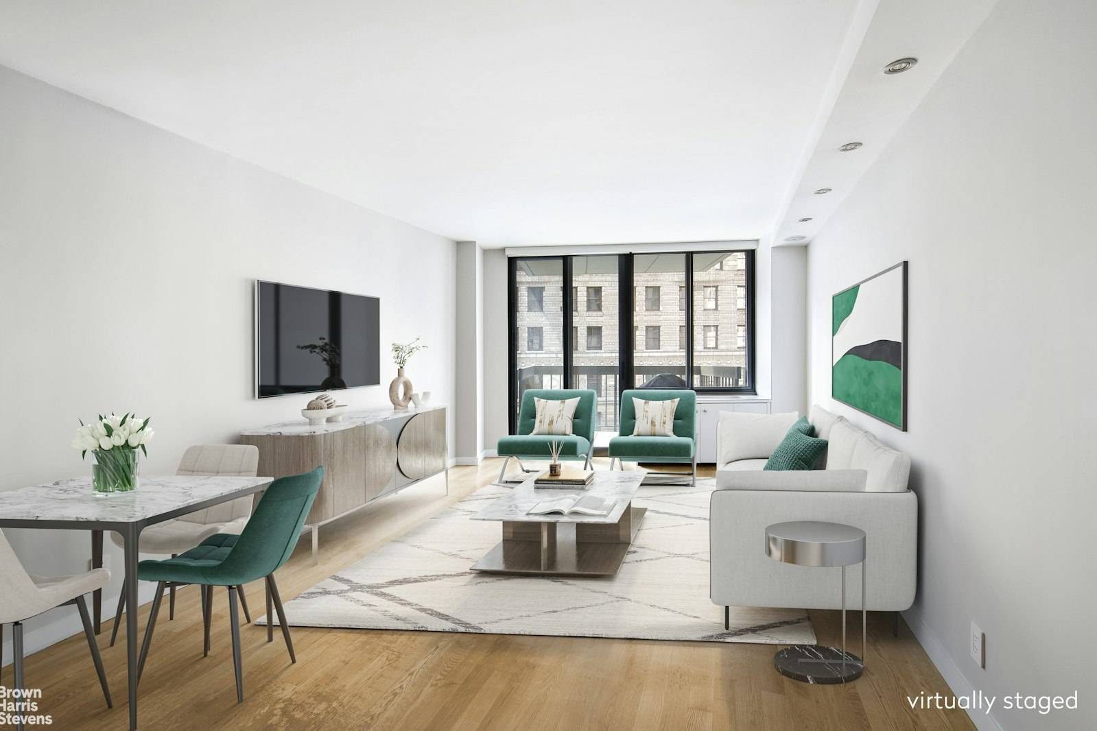 This renovated stylish light filled home boasts direct views through over sized windows of the iconic landmarked Flatiron Building and beyond.