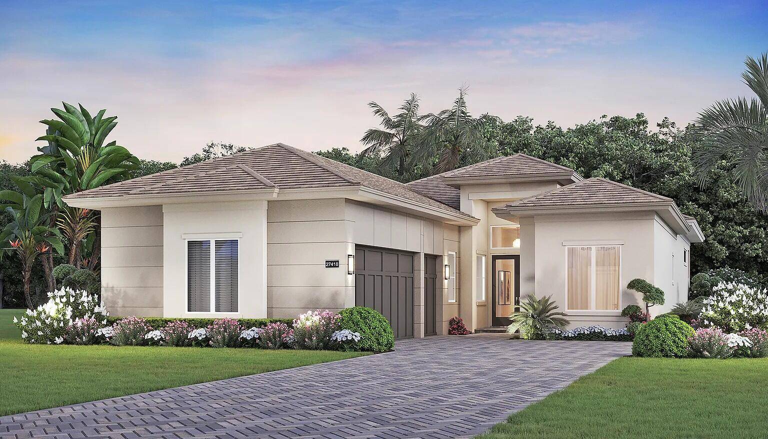 Located in the prestigious Tesoro Club, this exceptional residence features a striking contemporary front elevation.