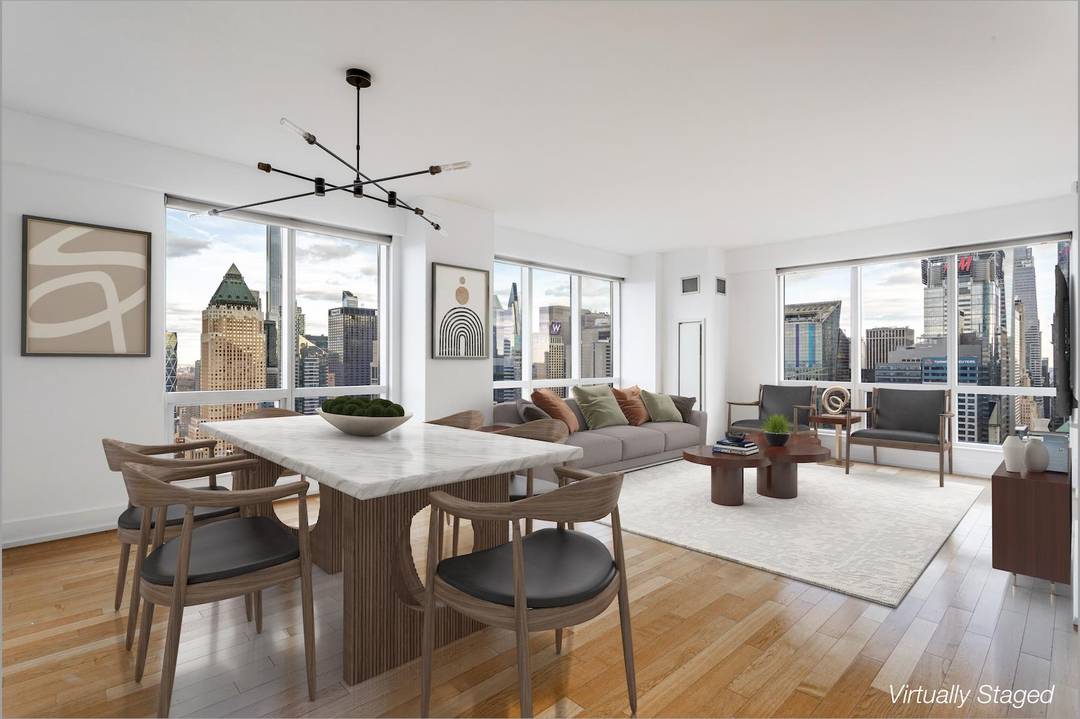 Residence 46D sits at the intersection of North and East on the 46th floor corner unit, the precise position that puts Times Square, the Hudson River, the George Washington Bridge, ...