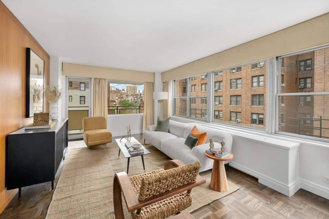 Residence 7C at Mayfair Towers is a prized northwest corner two bedroom, two bath cooperative with a private balcony and an effortless indoor outdoor flow.