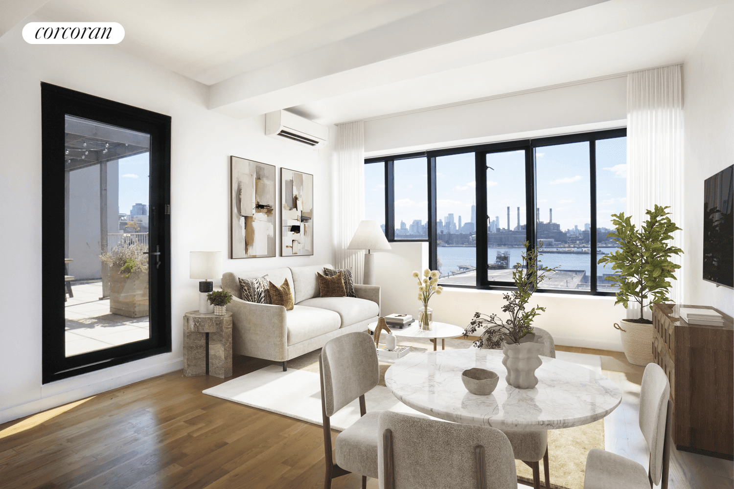 This Penthouse unit with a breathtaking New York City skyline Water view and a massive private terrace is waiting to be yours !